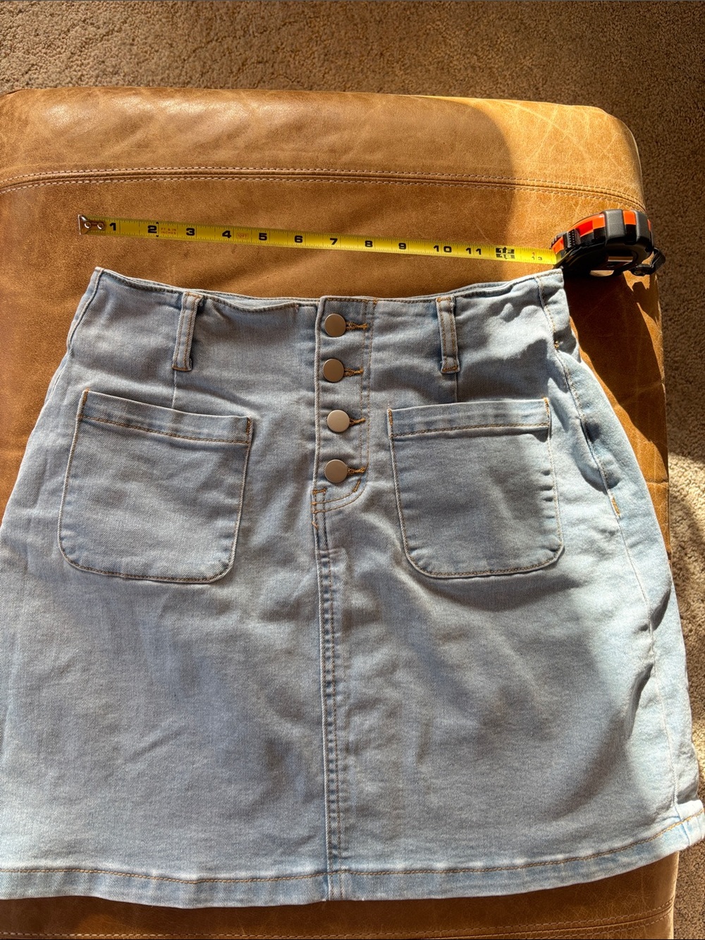 Women's Light Blue Denim A-Line Skirt with Front Buttons